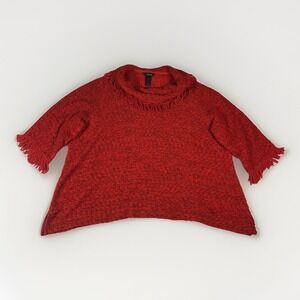 Ali Miles Sweater Womens 2X Red Cotton‎ Fringe Trim 3/4 Sleeve Cowl Neck Cozy